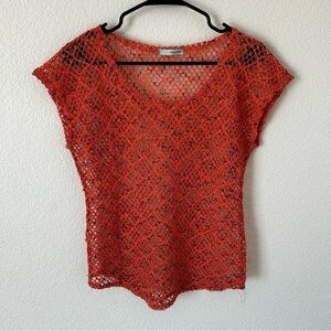Maurices Vibrant Orange Sheer Knit Crochet Layering Top, Blouse